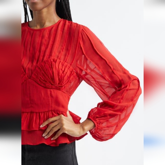 FARM Rio Red Pleated Shell Blouse Small - Picture 4 of 7